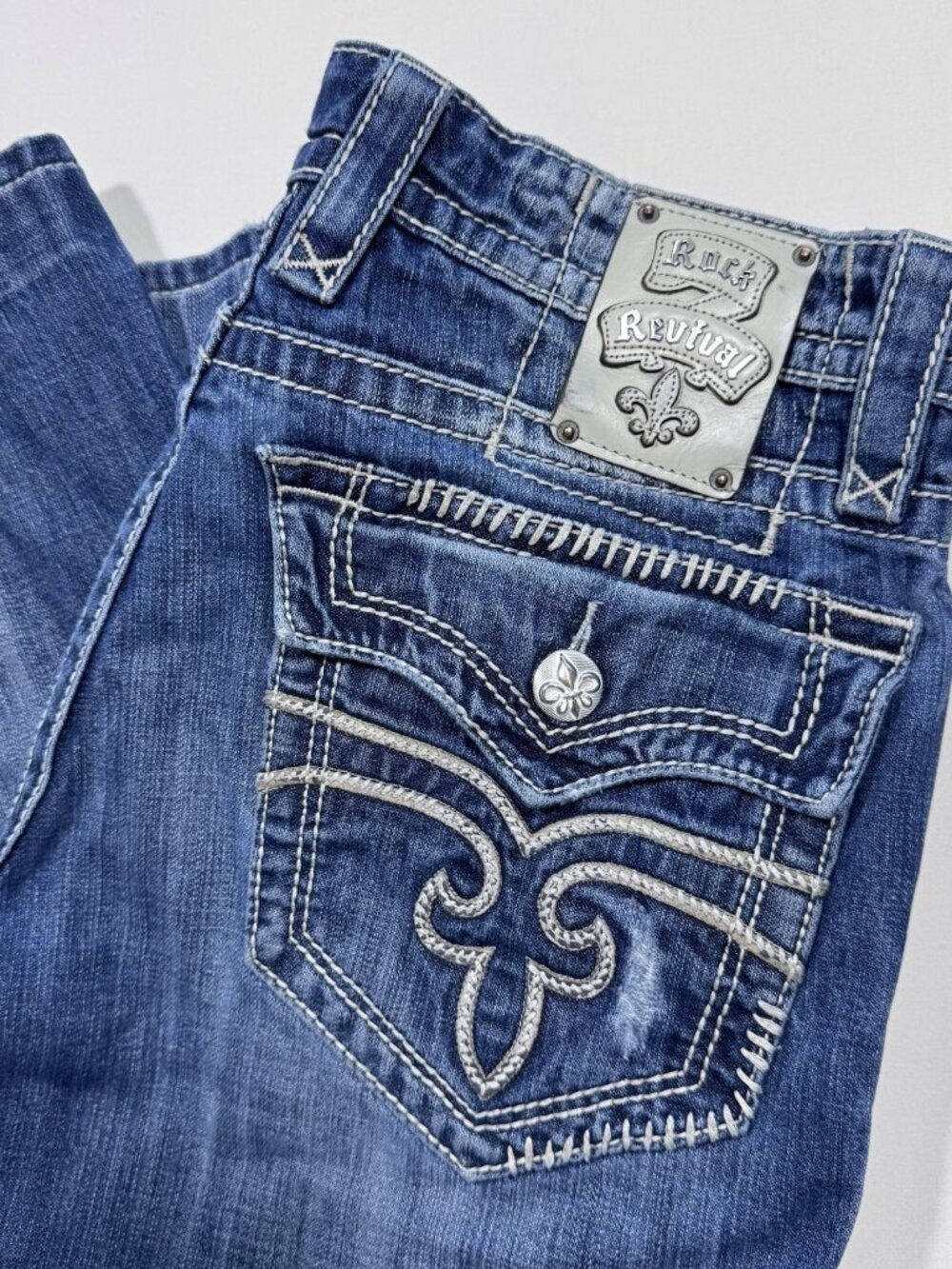 Rock Revival Jeans Mens 34 36x29 Steven Straight Leg Distressed Flap Pockets